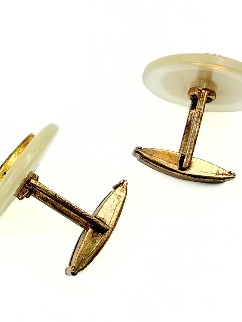 Honorable MCM Gold Plated Heraldic Shield Motif Button Lucite Cufflinks